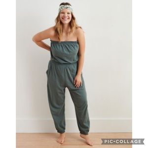 Size L aerie - strapless jumpsuit-sage green